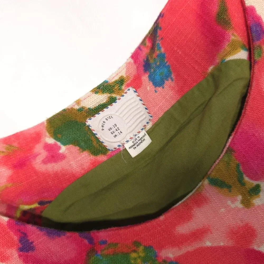 ANTHROPOLOGIE 9-H15 STCL Dress Floral Linen Blend Knee Lenght Size 10  676504652 - Picture 2 of 9